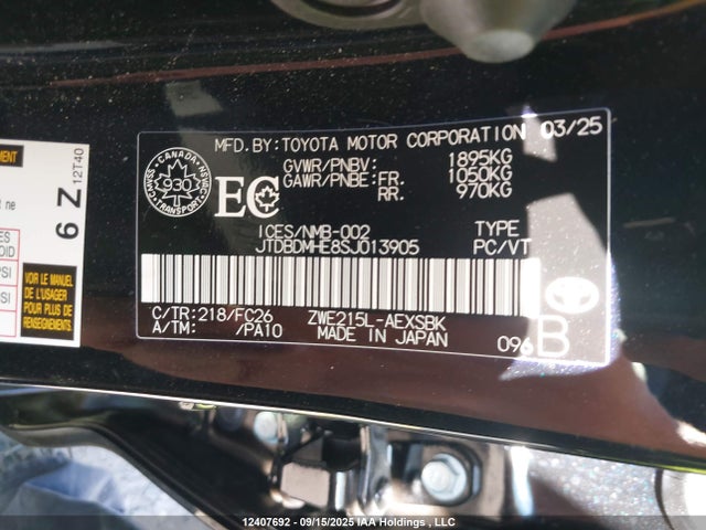 JTDBDMHE8SJ013905 Toyota 2zr-fxe
