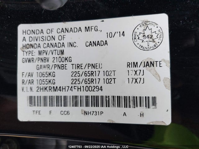 Honda k24w9 2015 2HKRM4H74FH100294 Image 19