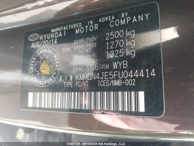 KMHGN4JE5FU044414 Hyundai gasoline 3.8 dohc mpi lambda