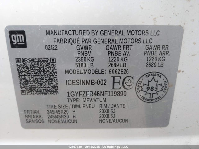 1GYFZFR46NF119890 Cadillac lsy - sidi, vvt, alum, var 3