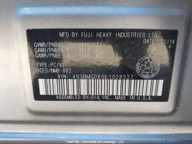 Subaru 2.5na c0 2014 4S3BMGD65E1028527 Image 9