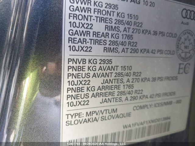 Audi Q8 2021 WA1FVAF1XMD013994 Image 9