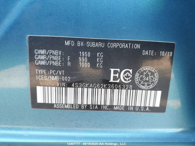 4S3GKAG62K3606328 Subaru 2019