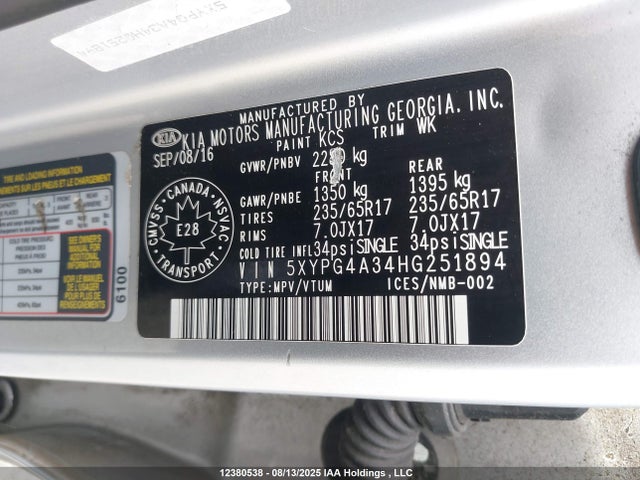 5XYPG4A34HG251894 KIA Sorento