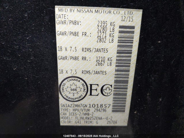 Nissan 2016 2016 5N1AZ2MH7GN101857 Image 9