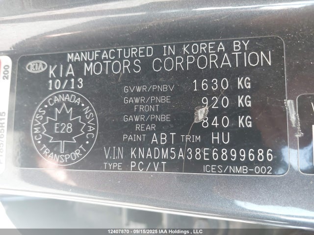 KIA dohc gamma 2014 KNADM5A38E6899686 Image 9