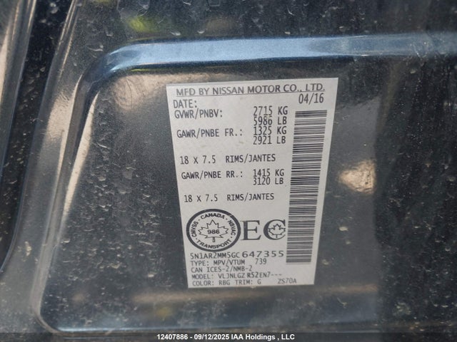 5N1AR2MM5GC647355 Nissan 2016