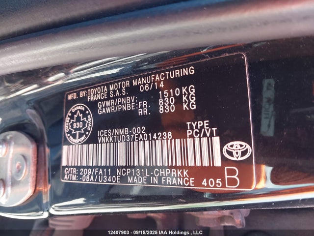 Toyota 1nz-fe 2014 VNKKTUD37EA014238 Image 9