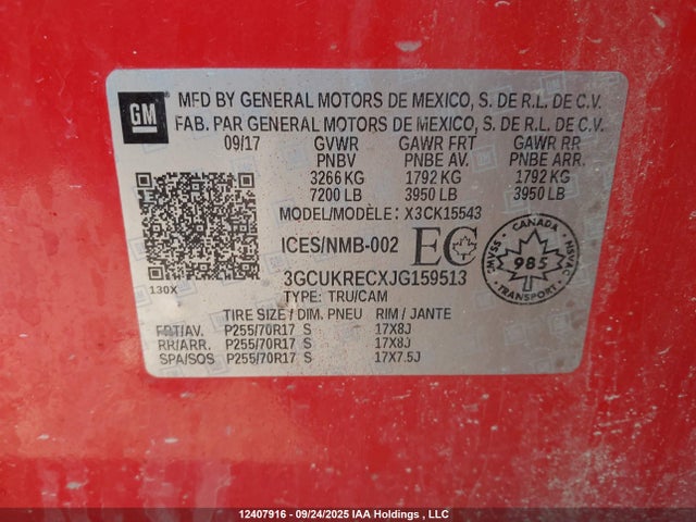 3GCUKRECXJG159513 Chevrolet l83 - sidi: spark ignited direct injection, vvt: variable valve timing, afm, e85 max, alum