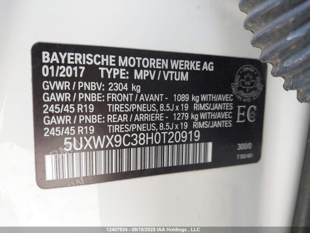 5UXWX9C38H0T20919 BMW X3