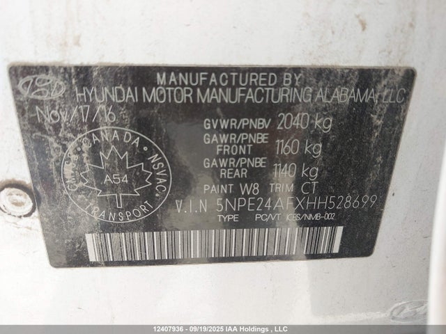 5NPE24AFXHH528699 Hyundai SONATA GL