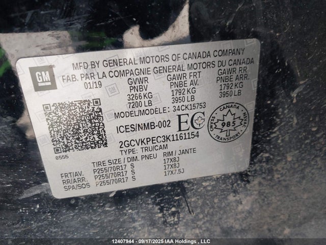 2GCVKPEC3K1161154 Chevrolet l83 - di, afm, alum, gen 5, var 1