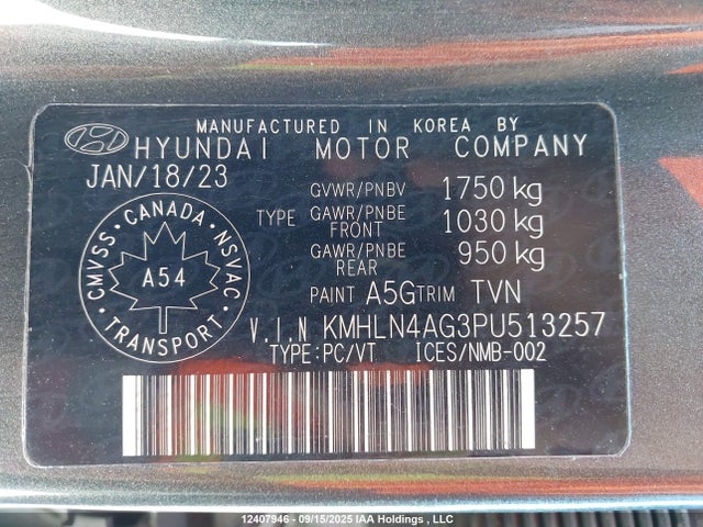 KMHLN4AG3PU513257 Hyundai mpi nu pe