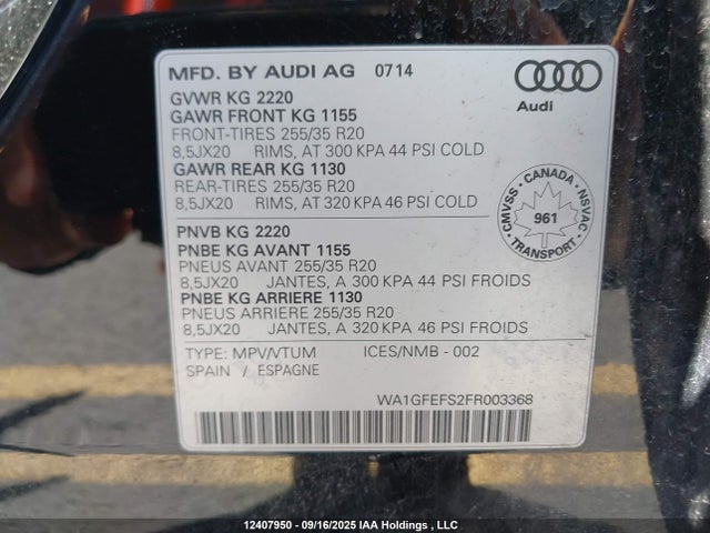 Audi 2.0t 2015 WA1GFEFS2FR003368 Image 18