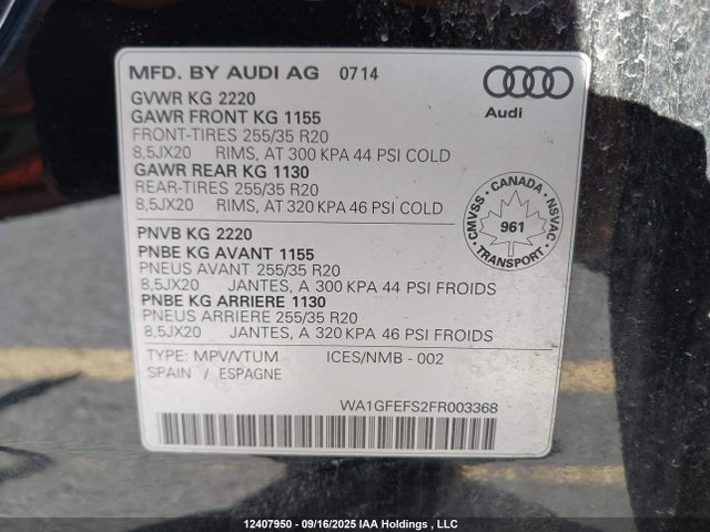 Audi 2.0t 2015 WA1GFEFS2FR003368 Image 9