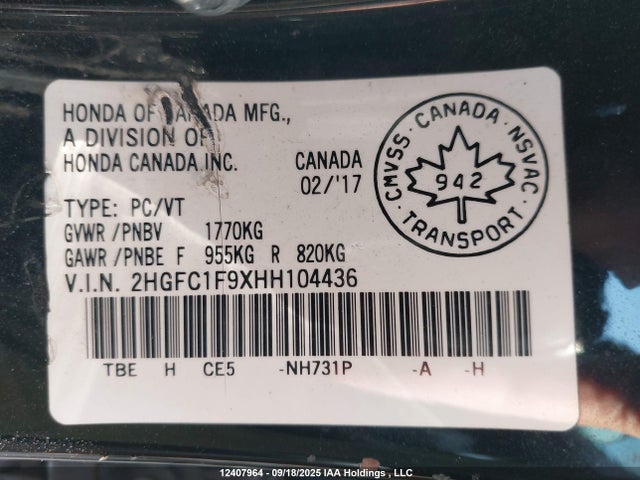 2HGFC1F9XHH104436 Honda l15b7