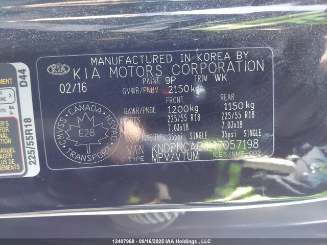 KNDPNCAC4H7057198 KIA gdi theta ii