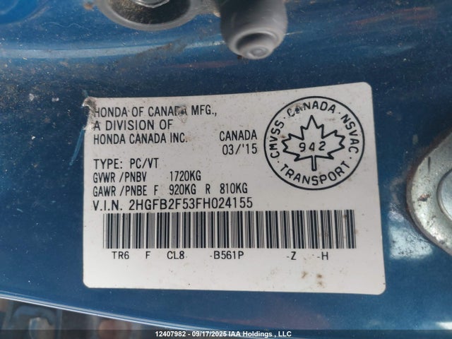 Honda r18z1 2015 2HGFB2F53FH024155 Image 19
