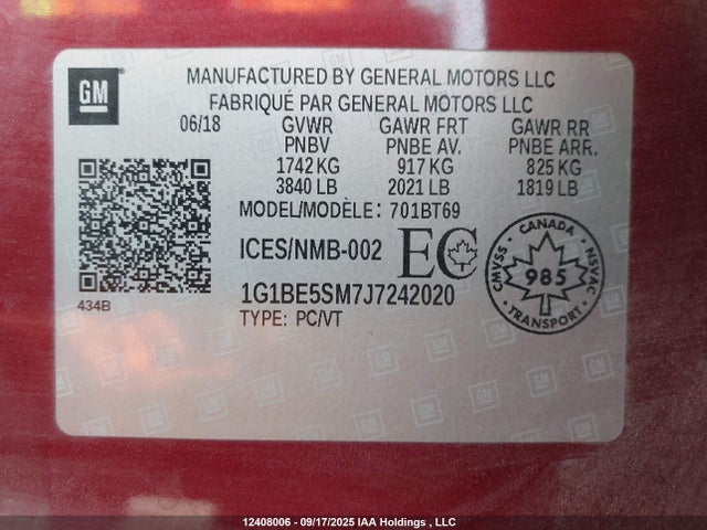1G1BE5SM7J7242020 Chevrolet le2 -di: direct injection, vvt: variable valve timing, gen, alum