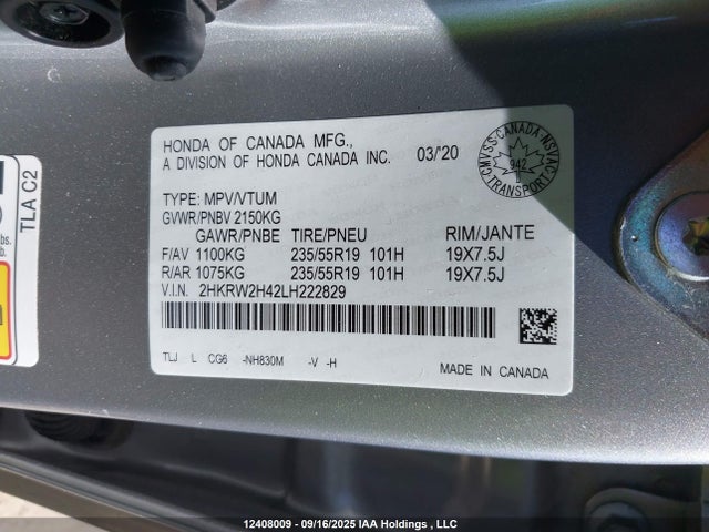 Honda l15be 2020 2HKRW2H42LH222829 Image 9