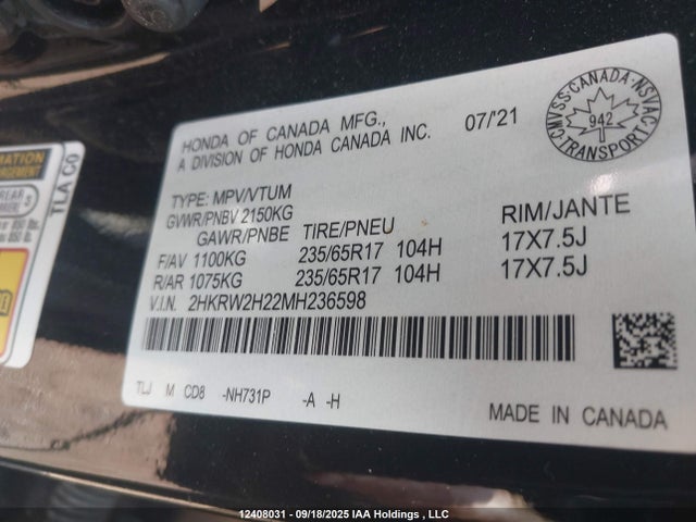 2HKRW2H22MH236598 Honda l15be