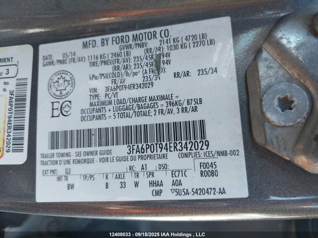 Ford Fusion 2014 3FA6P0T94ER342029 Image 9