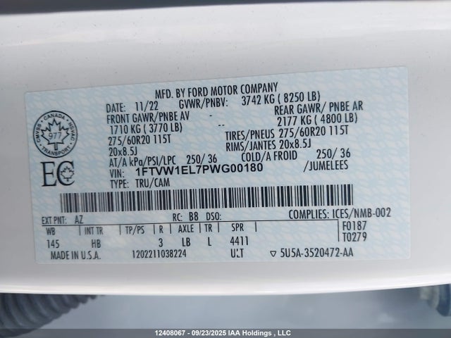 1FTVW1EL7PWG00180 Ford 2023