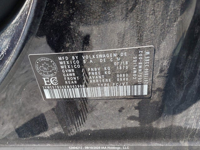 3VWE57BU6KM063908 Volkswagen 1.8 tsi