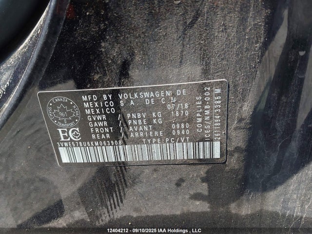 3VWE57BU6KM063908 Volkswagen 1.8 tsi