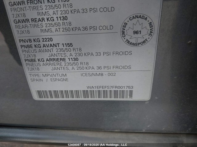 Audi 2.0t 2015 WA1EFEFS7FR001753 Image 9