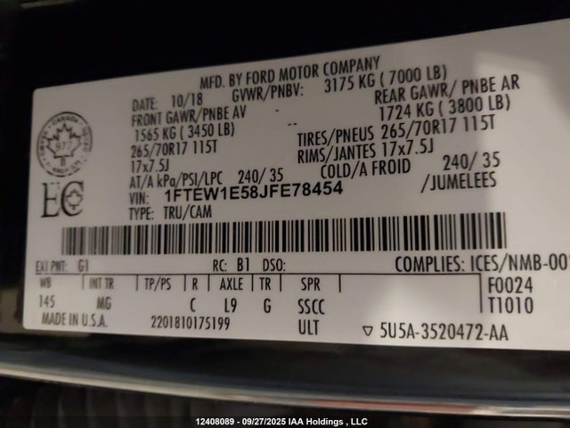 1FTEW1E58JFE78454 Ford 5.0l 4v