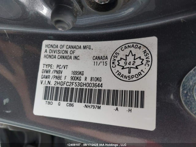 Honda k20c2 2016 2HGFC2F53GH003644 Image 9