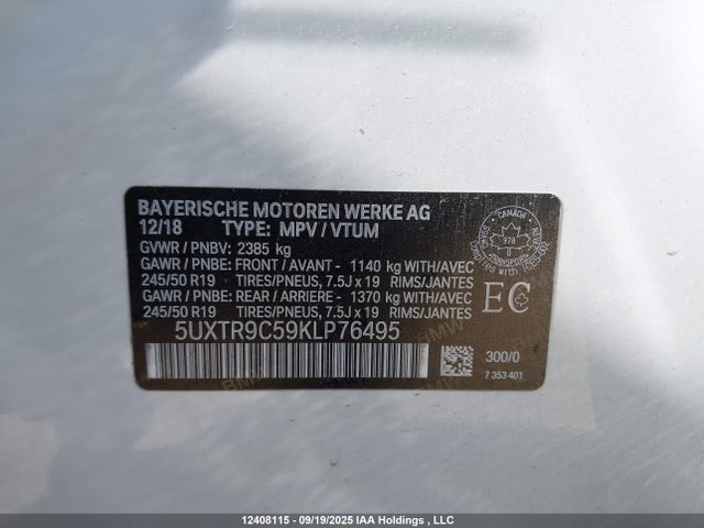 BMW X3 2019 5UXTR9C59KLP76495 Image 9