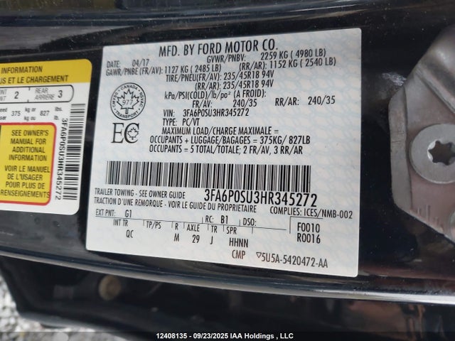 Ford 2.0l 4v atk hev 2017 3FA6P0SU3HR345272 Image 9