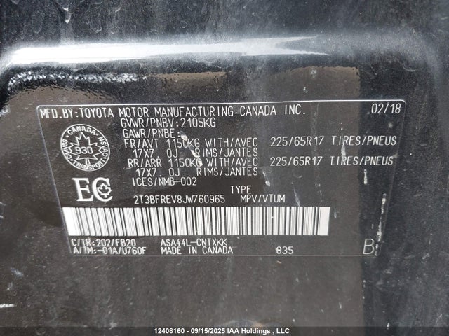 Toyota 2ar-fe 2018 2T3BFREV8JW760965 Image 9