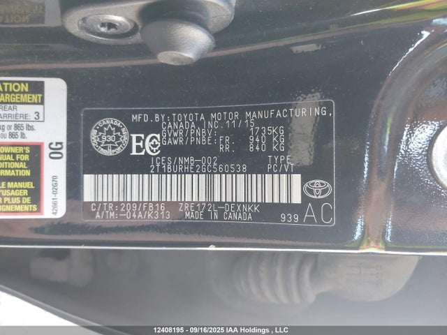 2T1BURHE2GC560538 Toyota 2zr-fe