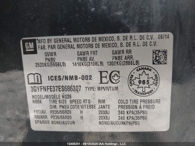 Cadillac lfx - vvt, e85 max, aluminum 2014 3GYFNFE37ES686307 Image 9