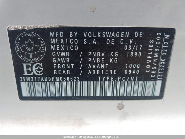 3VW217AU9HM056623 Volkswagen 1.8 tsi