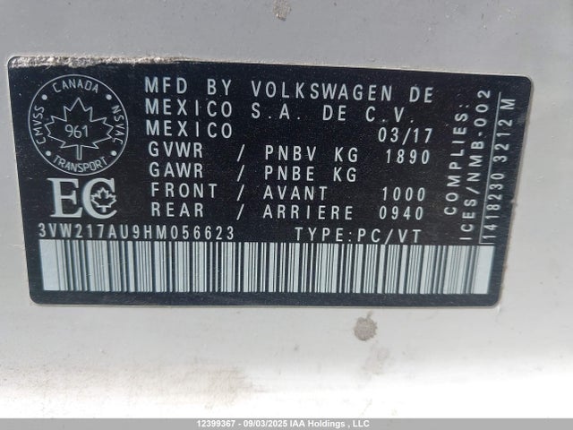 3VW217AU9HM056623 Volkswagen 1.8 tsi