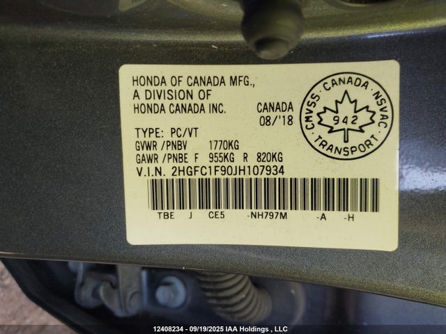2HGFC1F90JH107934 Honda l15b7