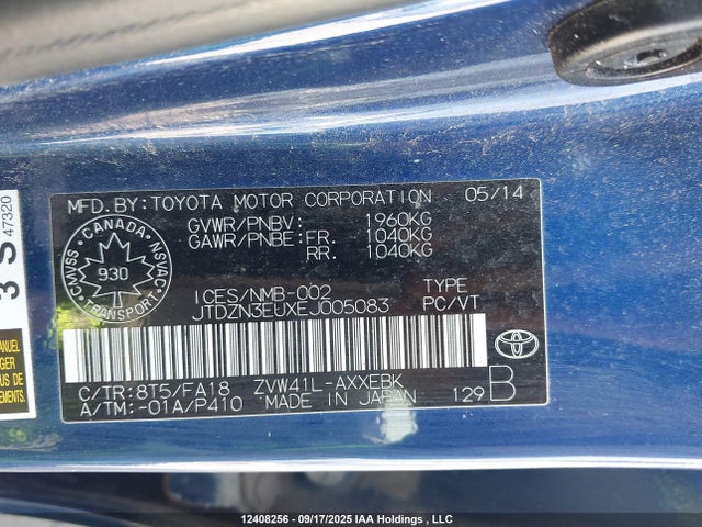Toyota 2zr-fxe+5jm 2014 JTDZN3EUXEJ005083 Image 9