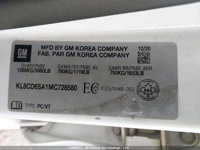 2021 Chevrolet Spark 1lt Cvt მანქანა იყიდება აუქციონზე, vin: KL8CD6SA1MC728580, აუქციონის ნომერი: 12408272