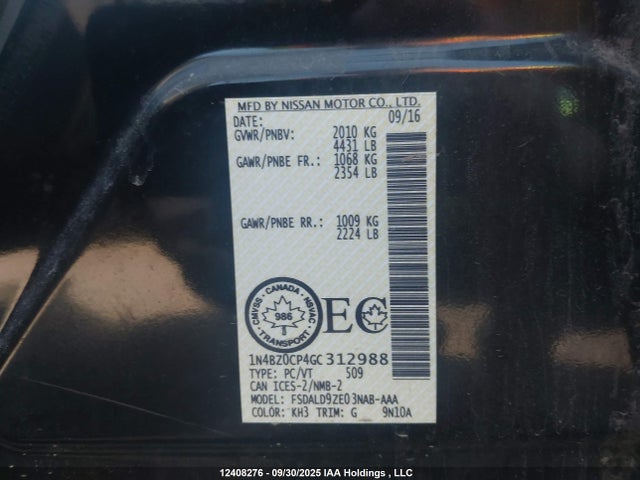 1N4BZ0CP4GC312988 Nissan 2016