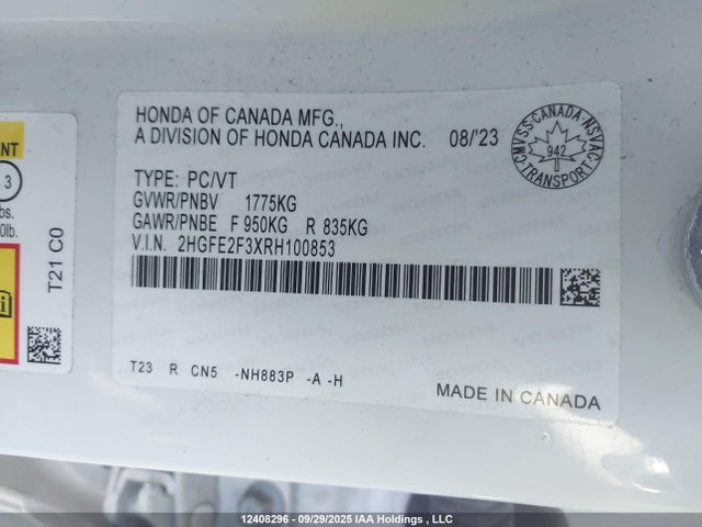 Honda k20c2 2024 2HGFE2F3XRH100853 Image 9
