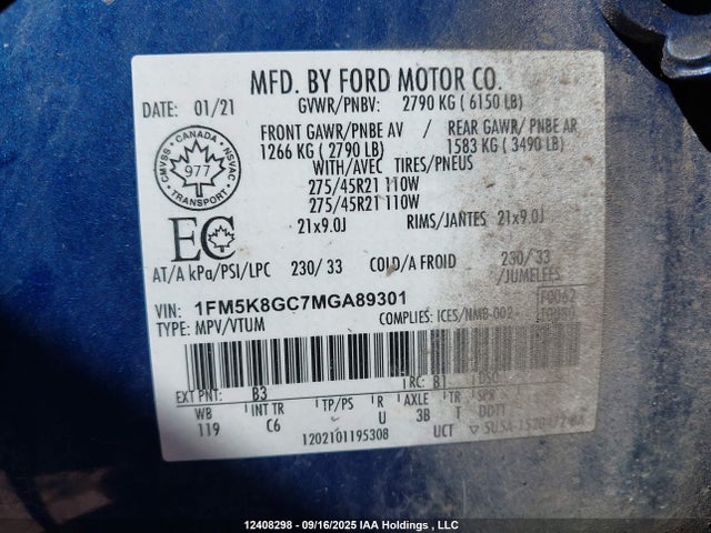 1FM5K8GC7MGA89301 Ford gtdi