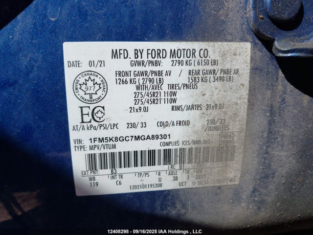 1FM5K8GC7MGA89301 Ford gtdi