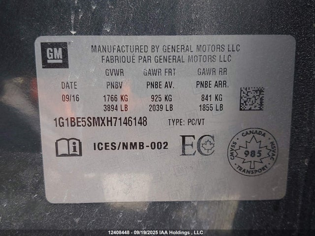 1G1BE5SMXH7146148 Chevrolet le2 -di: direct injection, vvt: variable valve timing, gen, alum