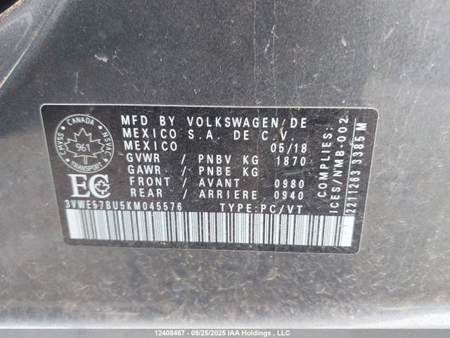 3VWE57BU5KM045576 Volkswagen 1.8 tsi