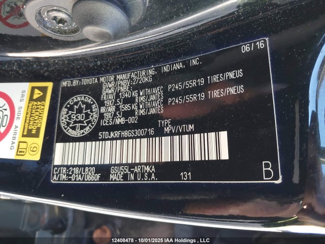 5TDJKRFH8GS300716 Toyota 2gr-fe