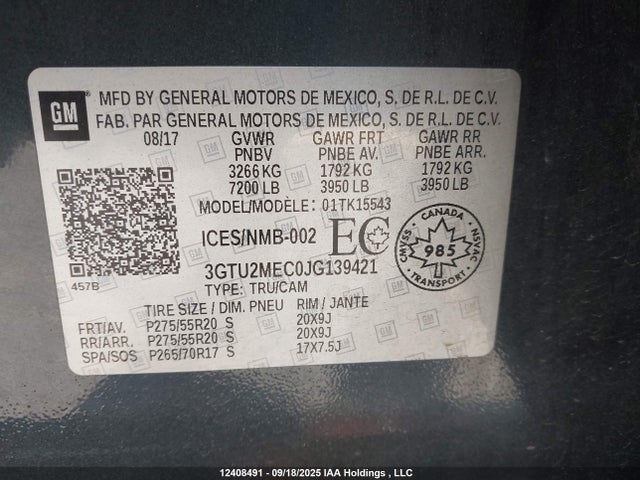 GMC l83 -spark ignited direct injection, variable valve timing, afm, e85 max, alum 2018 3GTU2MEC0JG139421 Image 18